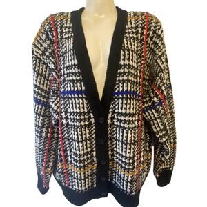 Y2K 2000s Alfred Dunner Women Cardigan L Multicolor Knit Grandpacore Preppy Cozy